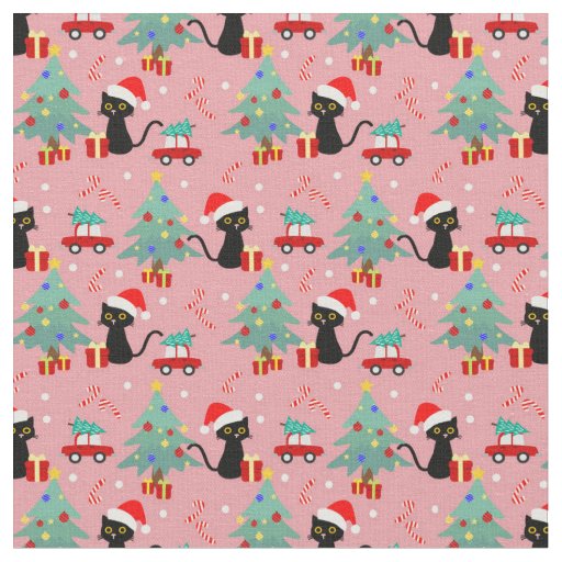 Adorable Christmas Black Cats Fabric