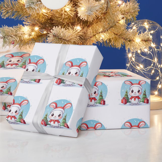 Adorable Christmas Bunny Cartoon Gift Wrap (Holidays)