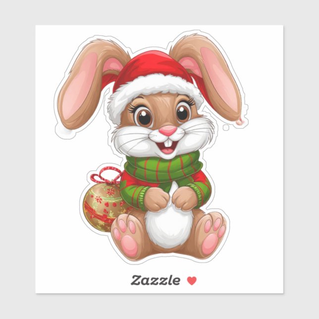 Adorable Christmas Bunny With Santa Hat Sticker (Sheet)