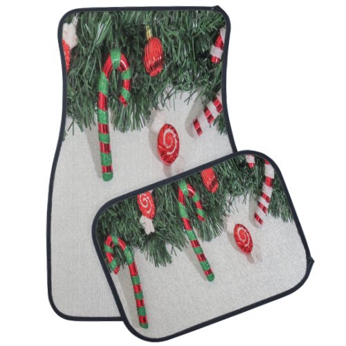 Adorable Christmas Candy On Pine Tree Branches Car Floor Mat