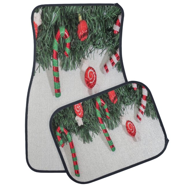 Adorable Christmas Candy On Pine Tree Branches Car Floor Mat (Set)