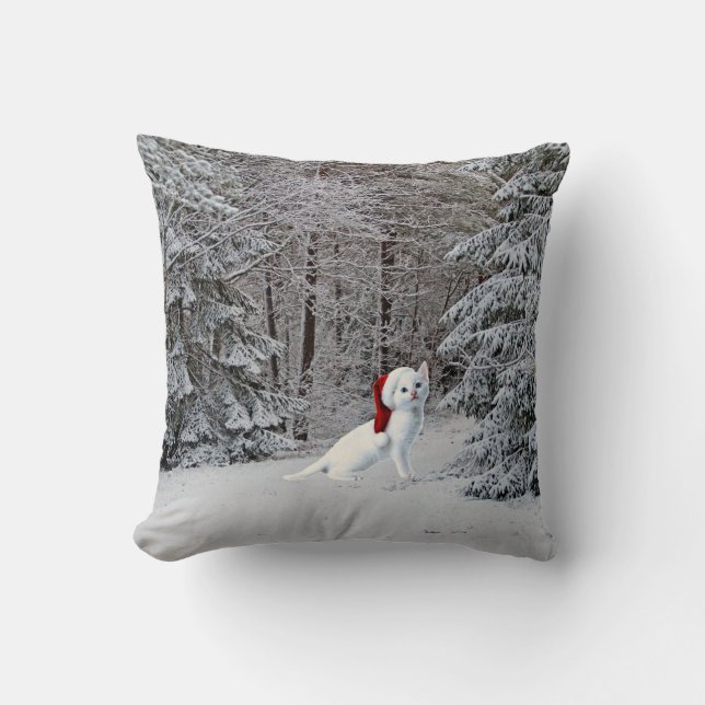 Adorable Christmas Cat Pillow! Throw Pillow (Front)