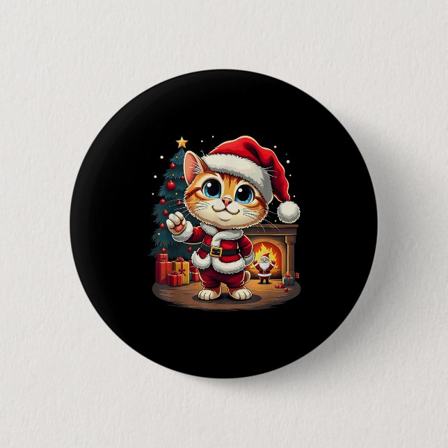 Adorable Christmas Cat Santa Claus Lovely Xmas Kit Button (Front)
