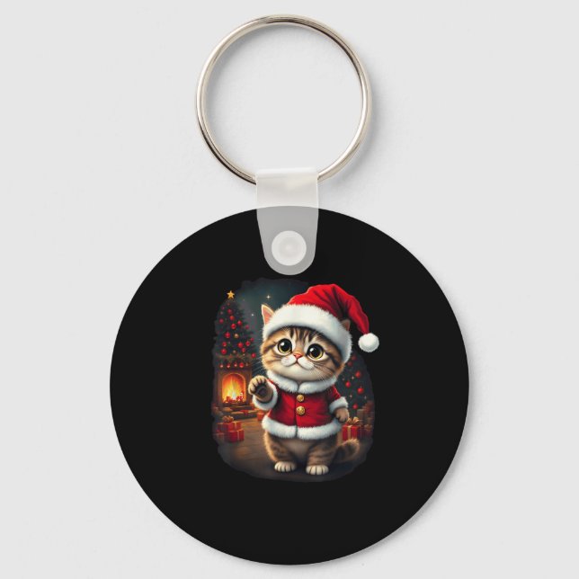 Adorable Christmas Cat Santa Claus Lovely Xmas Kit Keychain (Front)