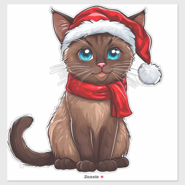 Adorable Christmas Cat Wearing a Santa Hat Sticker (Sheet)