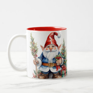 Adorable Christmas Cheerful Gnome Coffee Mug, Two-Tone Coffee Mug