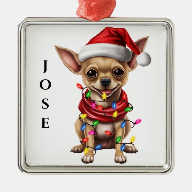 ADORABLE CHRISTMAS CHIHUAHUA DOG METAL ORNAMENT (Front)