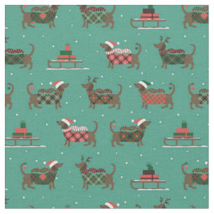 Adorable Christmas Dachshunds Fabric