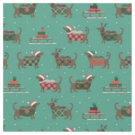 Adorable Christmas Dachshunds Fabric
