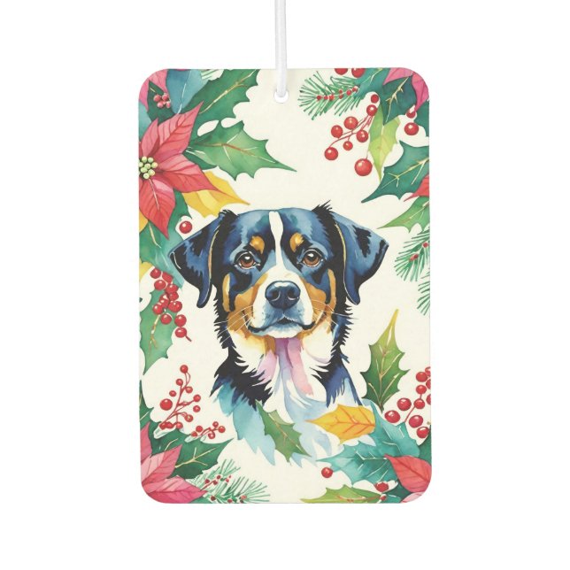 Adorable Christmas Dog And Cat With Poinsettias Air Freshener (Front)