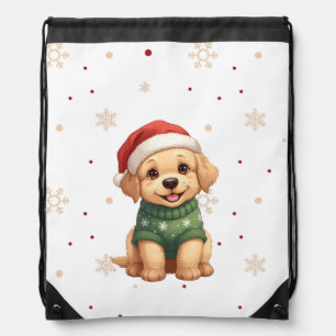 Adorable Christmas Dog - Festive Puppy Christmas Drawstring Bag