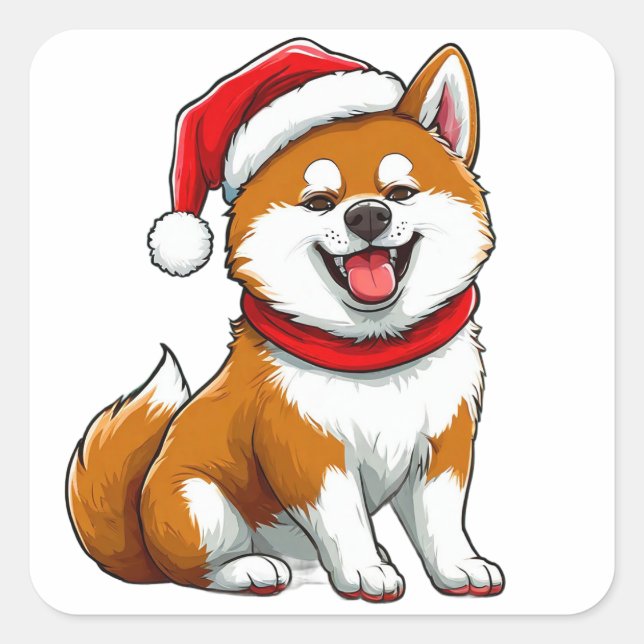 Adorable Christmas Dog Square Sticker (Front)
