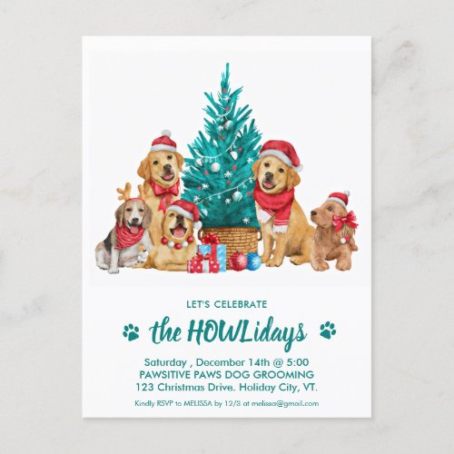 Adorable Christmas Dogs Puppy Pet Business Holiday Invitation Postcard