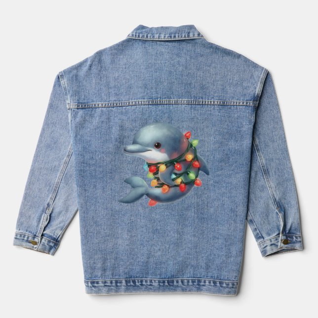 Adorable Christmas Dolphin  Denim Jacket (Back)