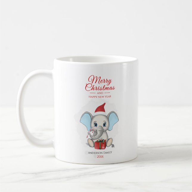 Adorable Christmas Elephant | Personalized Coffee Mug (Left)