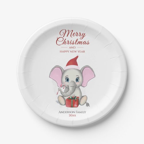 Adorable Christmas Elephant  Personalized Paper P Paper Plates