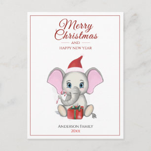 Adorable Christmas Elephant Personalized Postcar Postcard