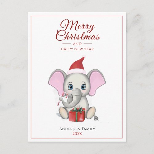 Adorable Christmas Elephant  Personalized Postcar Postcard