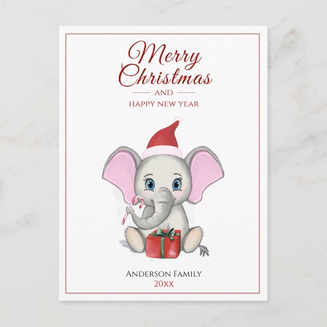 Adorable Christmas Elephant | Personalized Postcar Postcard (Front)