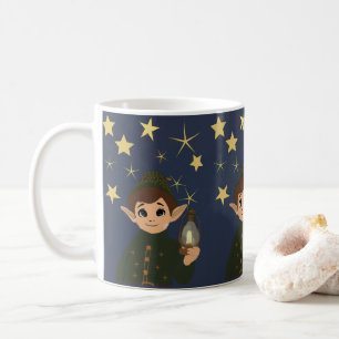 Adorable Christmas Elf and Magical Starry Night Coffee Mug