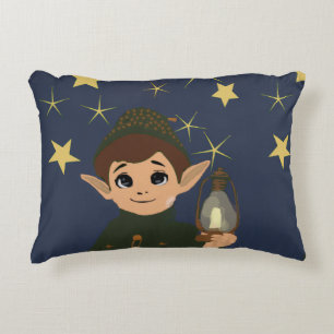 Adorable Christmas Elf and Starry Night Accent Pillow