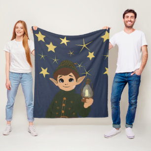 Adorable Christmas Elf and Starry Night Fleece Blanket