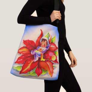 adorable Christmas elf in a poinsettia Crossbody Bag