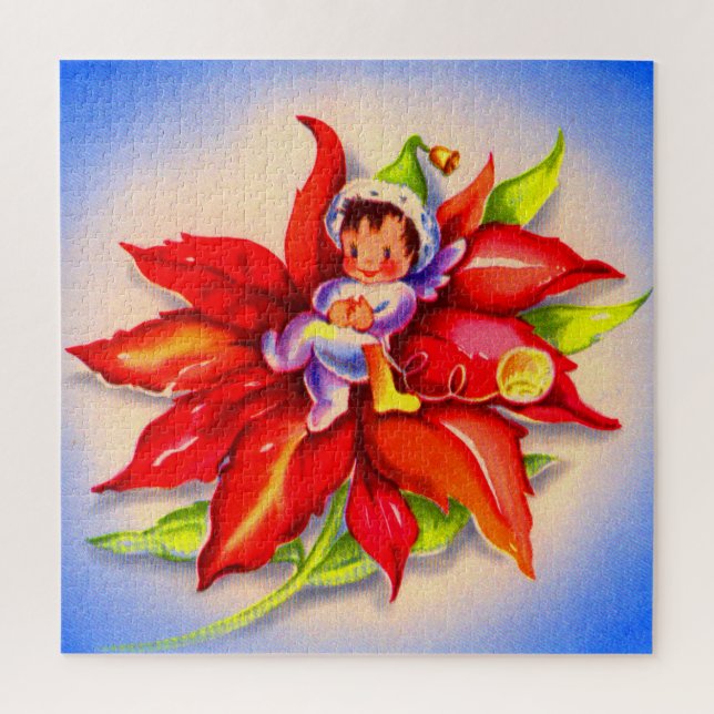 adorable Christmas elf in a poinsettia Jigsaw Puzzle (Vertical)