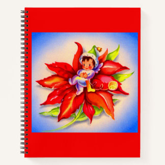 adorable Christmas elf in a poinsettia Notebook