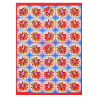 adorable Christmas elf in a poinsettia Tablecloth