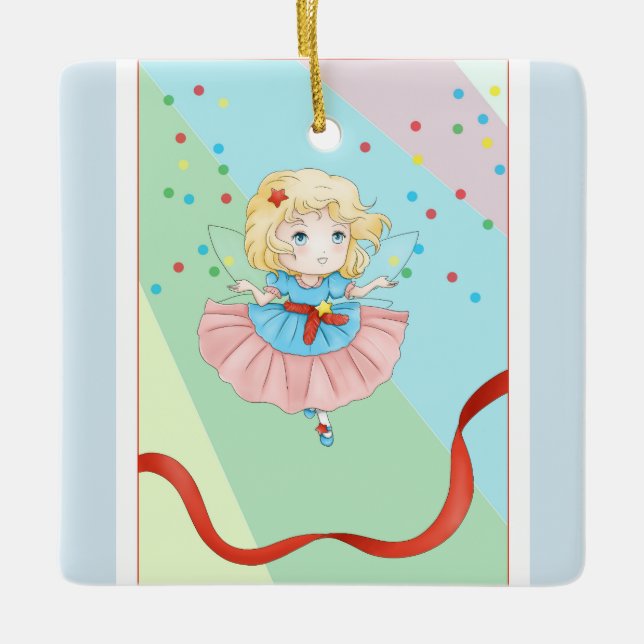 Adorable Christmas Fairy Ceramic Ornament (Front)