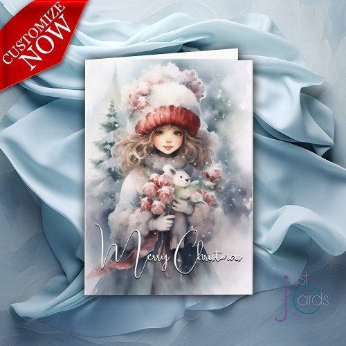 Adorable Christmas Fairy with Teddy Bear Card