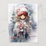 Adorable Christmas Fairy with Teddy  Holiday Postcard