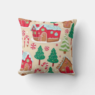 Adorable Christmas Gingerbread Candy Cane Pattern Throw Pillow