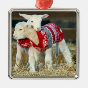 *ADORABLE CHRISTMAS GOATS IN SWEATERS* METAL ORNAMENT