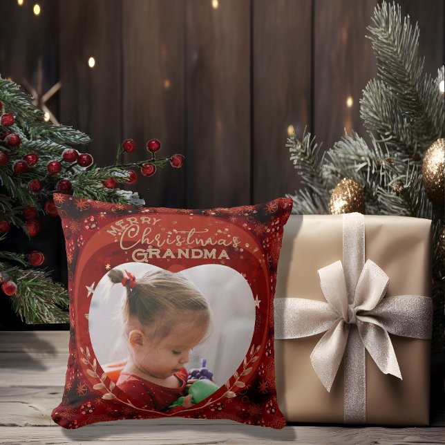 Adorable Christmas Grandma Red Photo Throw Pillow (Adorable Christmas Grandma Red Photo Throw Pillow)