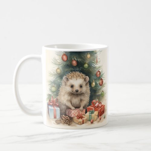 Adorable Christmas hedgehog holiday coffee mug