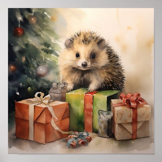 Adorable Christmas hedgehog holiday print (Front)