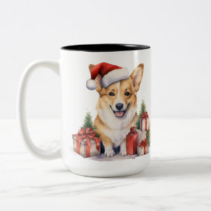 ADORABLE CHRISTMAS HOLIDAY CORGIS PRESENTS Two-Tone COFFEE MUG