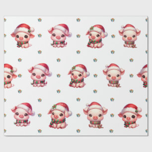 Adorable Christmas Holiday Kawaii Pigs on White II Wrapping Paper