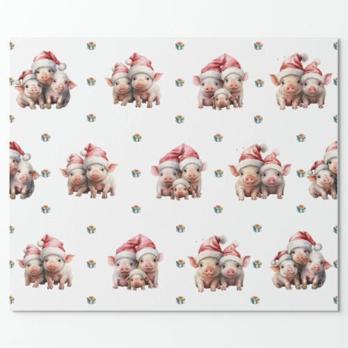 Adorable Christmas Holiday Piggies Set 3 on White Wrapping Paper