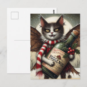 Adorable Christmas Horror Kitty Fairy With Eggnog Postcard