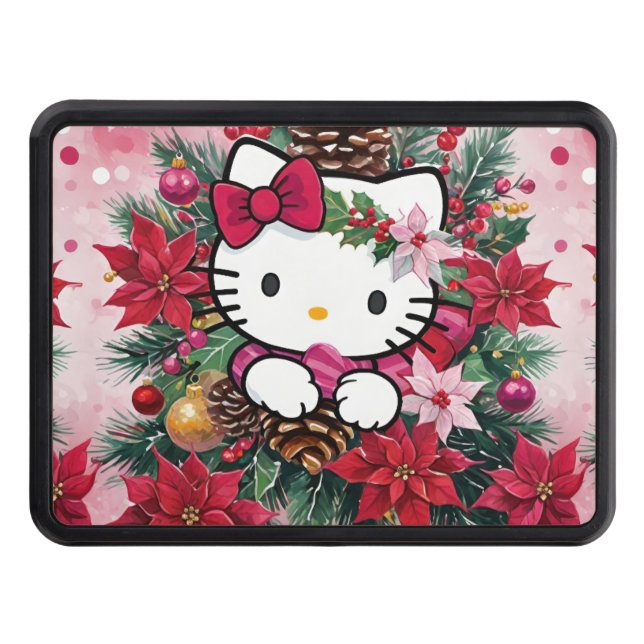 Adorable Christmas Kawaii Kitty In Pink Hitch Cover (Front)