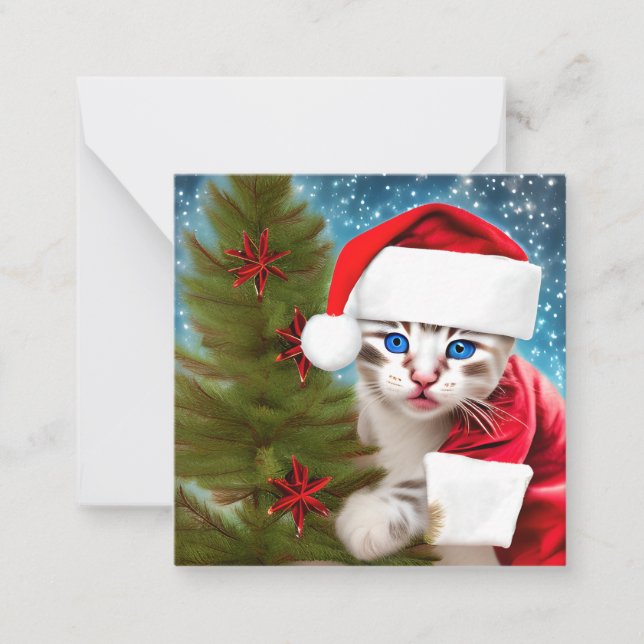 Adorable Christmas Kitten Note Card (Front)