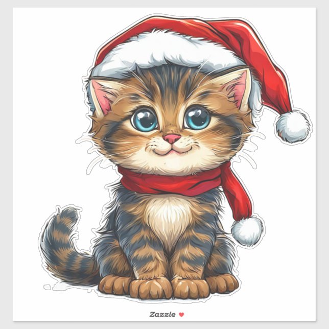 Adorable Christmas Kitten Wearing a Santa Hat Sticker (Sheet)