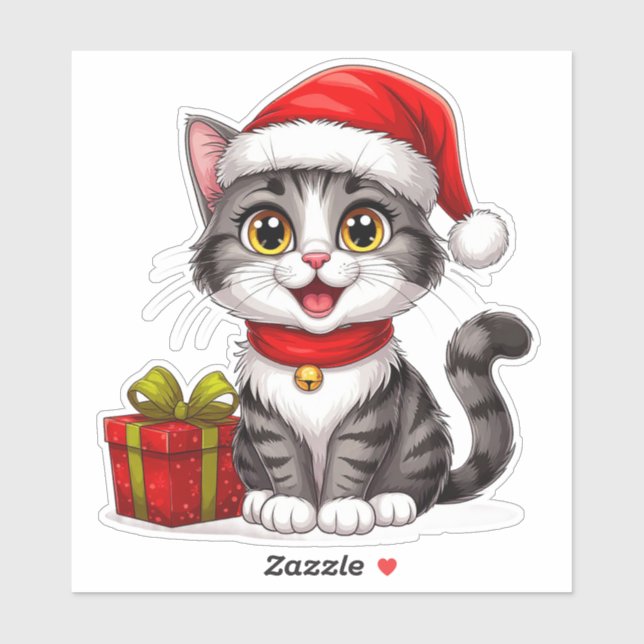 Adorable Christmas Kitten With Santa Hat Sticker (Sheet)