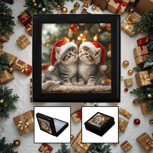 Adorable Christmas kitten with Santa hats Gift Box