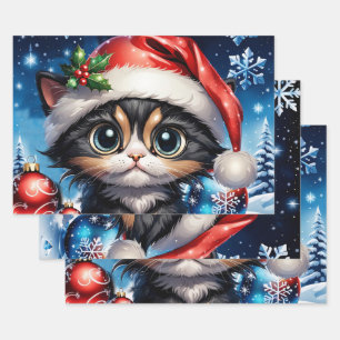 Adorable Christmas kitten.  Wrapping Paper Sheets