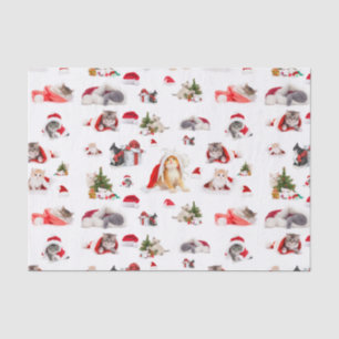 Adorable Christmas Kittens Pattern Tissue Paper