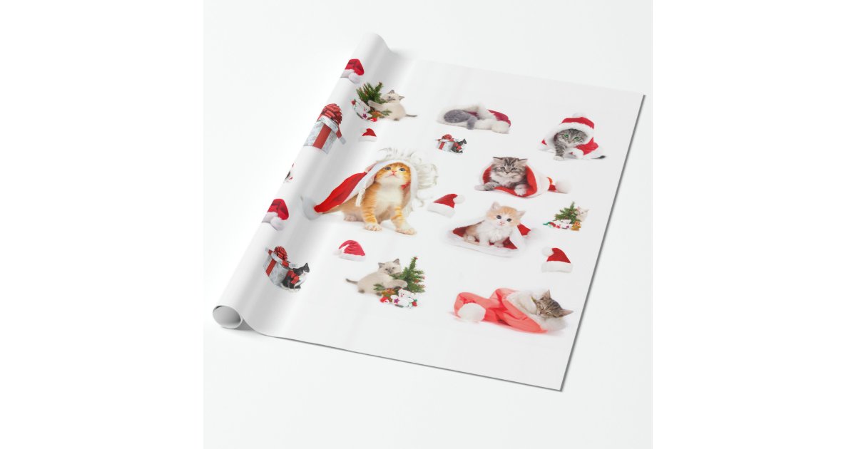 Adorable Christmas Kittens Wrapping Paper Zazzle